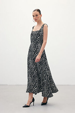 Sateen Kadın Zebra Desen Elbise 1877-3082