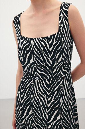 Sateen Kadın Zebra Desen Elbise 1877-3082