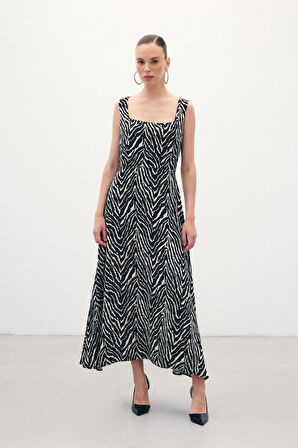 Sateen Kadın Zebra Desen Elbise 1877-3082