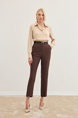Sateen Kadın Kemerli Pantolon 1860-5066