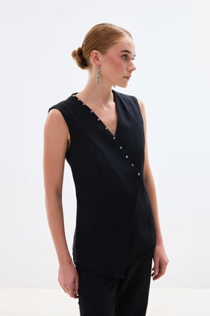 Sateen Kadın İnci Detaylı Yelek 1909-6597