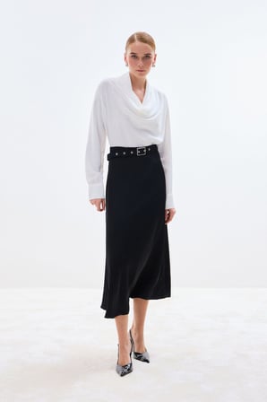 Sateen Kadın Kemer Detaylı Saten Kloş Etek 1941-4095