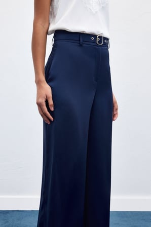 Sateen Kadın Kemer Detaylı Saten Pantolon 1956-5067