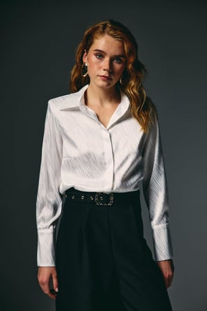 Sateen Kadın Zebra Desen Jakarlı Gömlek 1958-2592