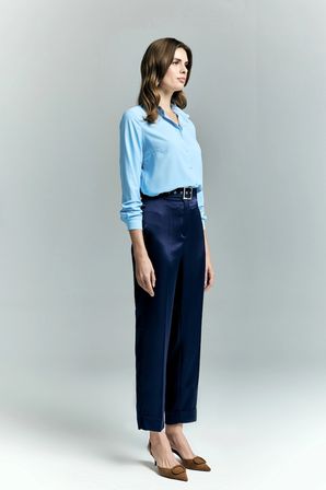 Lisa Saten Duble Paça Pantolon - Lacivert