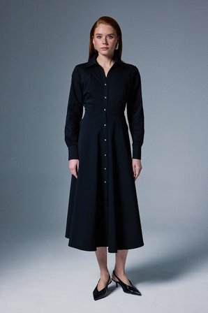 Sateen Kadın Uzun Düğme Detaylı Elbise 2136-3085