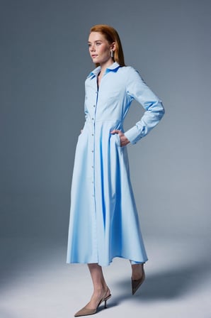 Sateen Kadın Uzun Düğme Detaylı Elbise 2136-3085