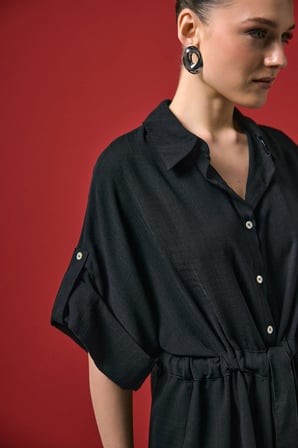 Sateen Kadın  Beli Bağlamalı Kimono Gömlek 2159-2197