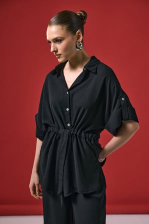 Sateen Kadın  Beli Bağlamalı Kimono Gömlek 2159-2197
