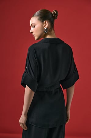 Sateen Kadın  Beli Bağlamalı Kimono Gömlek 2159-2197