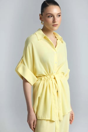 Beli Bağlamalı Kimono Gömlek - Sarı