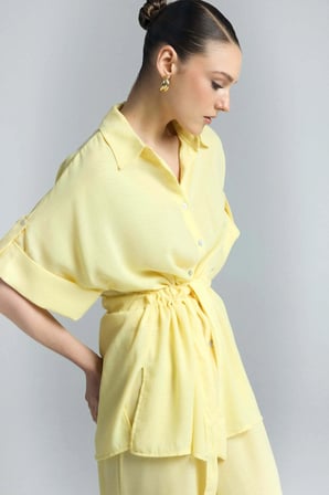 Beli Bağlamalı Kimono Gömlek - Sarı