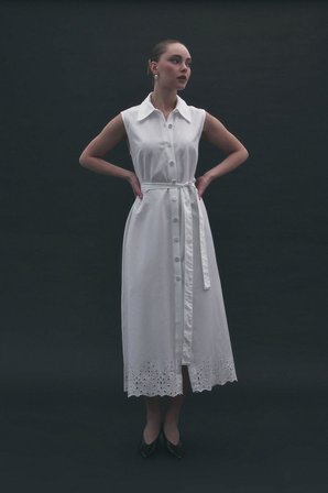 Sateen Kadın Nakış Detaylı Uzun Elbise 2160-3091