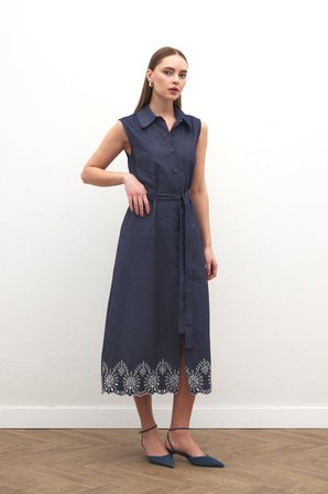 Sateen Kadın Nakış Detaylı Uzun Elbise 2160-3091