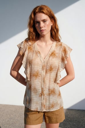 Sateen Kadın Fırfır Detaylı Gömlek 2161-2195