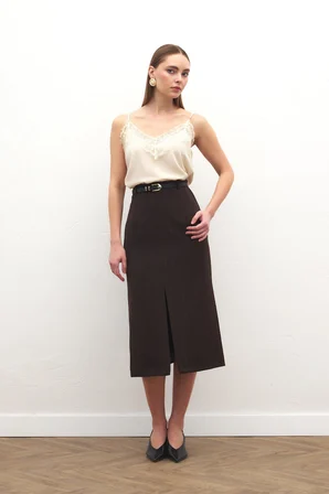 Sateen Kadın Anna Yırtmaçlı Etek 2167-4113