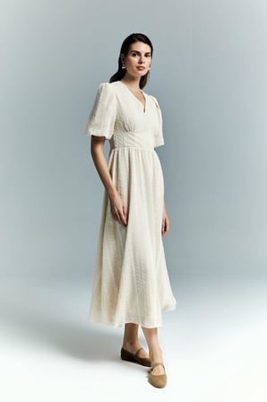 Sateen Kadın Kabarık Kollu Uzun Elbise 2168-3095