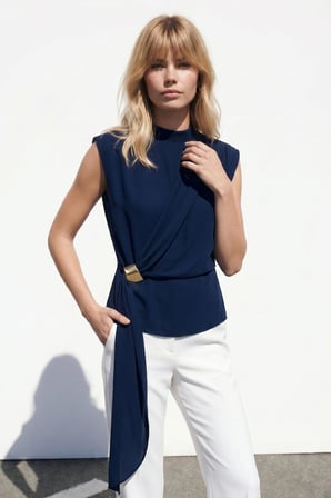 Sateen Kadın Kuşak Detaylı Aksesuarlı Bluz 2214-1310