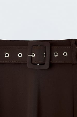 Sateen Kadın Kemerli Yırtmaç Detaylı Kloş Etek 2217-4119