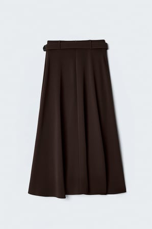 Sateen Kadın Kemerli Yırtmaç Detaylı Kloş Etek 2217-4119