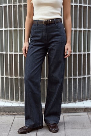 Sateen Kadın Kemerli Denim Görünümlü Pantolon 2248-5106