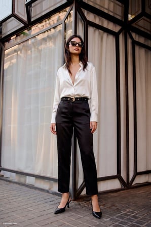 Sateen Kadın Kemer Detaylı Saten Klasik  Pantolon 2316-5559