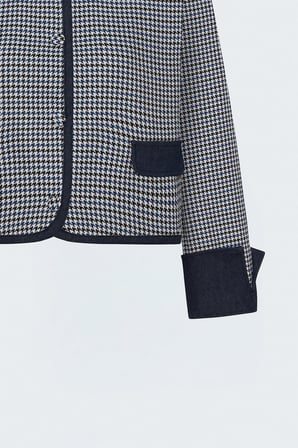 Sateen Kadın Kazayağı Desenli Denim Detaylı Ceket 2342-6633
