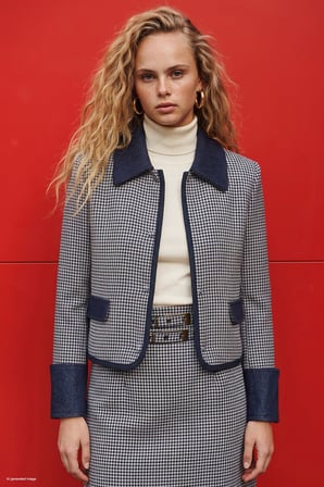 Sateen Kadın Kazayağı Desenli Denim Detaylı Ceket 2342-6633