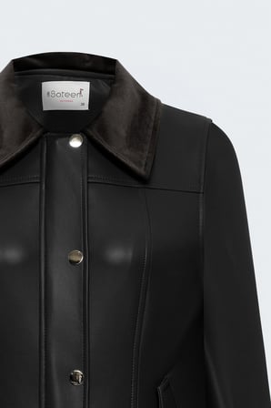 Sateen Kadın Kadife Detaylı Deri Ceket 2349-6637