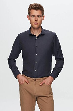 Ds Damat Slim Fit Lacivert Armürlü Gömlek 8HC02ORT13288 8HC02ORT13288