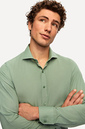 D'S Damat Slim Fit Yeşil İtalyan Yaka Gömlek 2HF02ORT5185