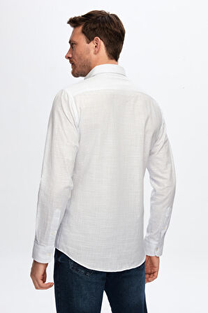Ds Damat Slim Fit Açık Mavi Çizgili Keten Görünümlü Gömlek 0HC02ORT07265