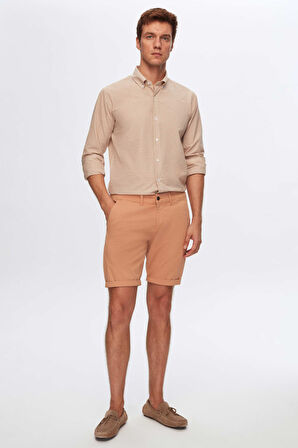 Ds Damat Slim Fit Camel Yandan Cepli Pamuklu Chino Şort