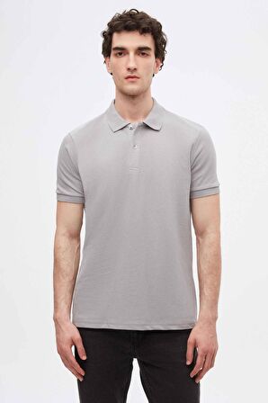 Ds Damat Regular Fit Gri Pike Dokulu %100 Pamuk Kıvrılmaz Polo Yaka Nakışlı T-Shirt 4HC14ORT51000 4HC14ORT51000