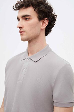 Ds Damat Regular Fit Gri Pike Dokulu %100 Pamuk Kıvrılmaz Polo Yaka Nakışlı T-Shirt 4HC14ORT51000 4HC14ORT51000