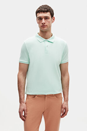 Ds Damat Regular Fit Mint %100 Pamuklu Uzun Ömürlü Kıvrılmaz Polo Yaka Nakışlı T-Shirt
