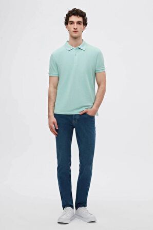 Ds Damat Regular Fit Turkuaz %100 Pamuk Polo Yaka Nakışlı T-Shirt