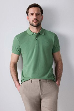 Ds Damat Regular Fit Açık Yeşil %100 Pamuk Polo Yaka Nakışlı T-Shirt