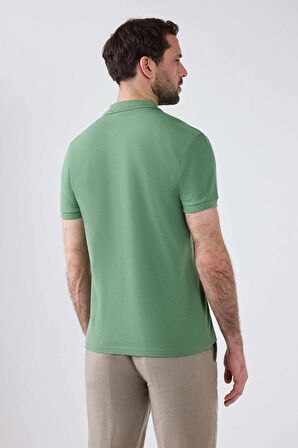 Ds Damat Regular Fit Açık Yeşil %100 Pamuk Polo Yaka Nakışlı T-Shirt