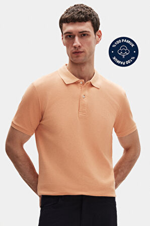 Ds Damat Regular Fit Kayısı %100 Pamuklu Uzun Ömürlü Kıvrılmaz Polo Yaka Nakışlı T-Shirt