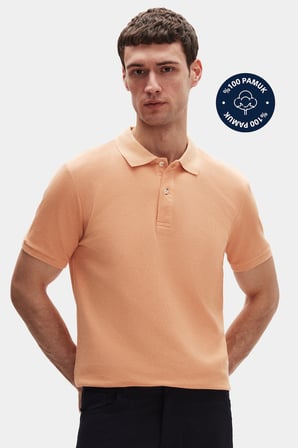 Ds Damat Regular Fit Kayısı %100 Pamuklu Uzun Ömürlü Kıvrılmaz Polo Yaka Nakışlı T-Shirt