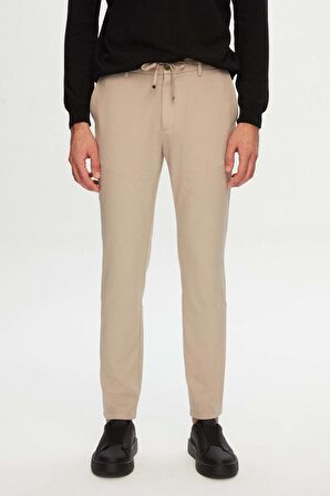 Ds Damat Slim Fit Bej Beli Lastikli Bağcıklı Fermuarlı Likralı Rahat Jogger Pantolon 2HC03ORTJGR01 2HC03ORTJGR01