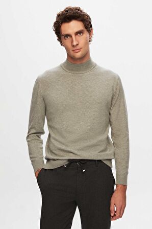 D'S Damat Ds Damat Regular Fit Gri Pamuk Karışımlı Yarım Balıkçı Triko Kazak 5HF06ORT16275