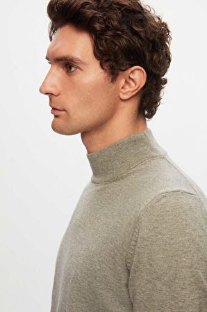 D'S Damat Ds Damat Regular Fit Gri Pamuk Karışımlı Yarım Balıkçı Triko Kazak 5HF06ORT16275