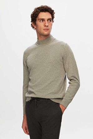 D'S Damat Ds Damat Regular Fit Gri Pamuk Karışımlı Yarım Balıkçı Triko Kazak 5HF06ORT16275