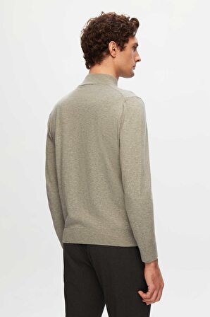 D'S Damat Ds Damat Regular Fit Gri Pamuk Karışımlı Yarım Balıkçı Triko Kazak 5HF06ORT16275