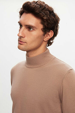 Ds Damat Regular Fit Bej Pamuk Karışımlı Yarım Balıkçı Triko Kazak