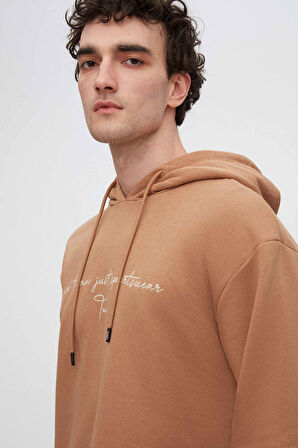 Twn Relaxed Fit Tütün Nakışlı 3 İplik Kapüşonlu Sweatshirt