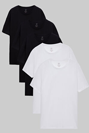Ds Damat Siyah/Beyaz 5'Li Oversize %100 Pamuk T-Shirt