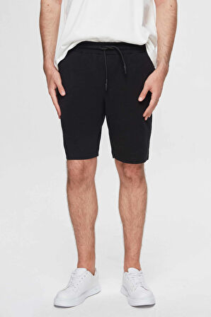 Ds Damat Slim Fit Siyah Beli Lastikli Kordon Detaylı Rahat Pamuklu Örme Şort  3HC13ORT21021